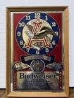 VTG BUDWEISER KING OF BEERS MIRROR CLOCK SIGN WITH WORKING CLOCK MOVEMENT HANDS