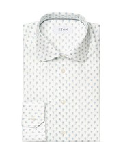 NWT ETON DRESS SHIRT white bue palms luxury Sweden 42 16 1/2 slim