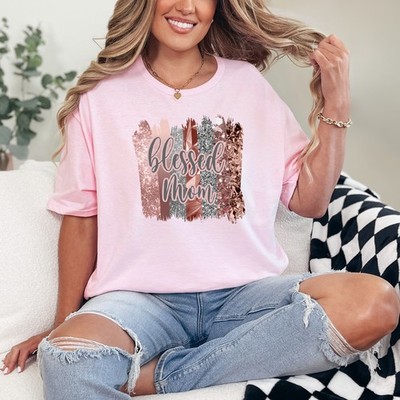 Blessed Mom Damen Ring-Spun T-Shirt Glaube Glam Mutterschaft Geschenk für Sie