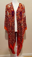 Free People Magic Dance Border Kimono In Mandarin Red Combo Duster OS Boho Vacay
