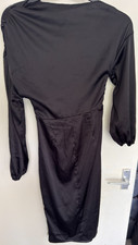 Shein Black Ruched Bodycon Midi Dress Womens UK 8 S Long Sleeve Stretch