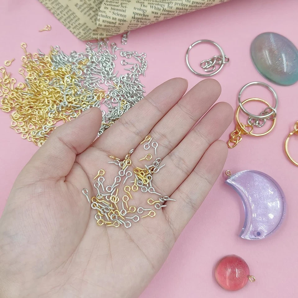 600 peças pinos pequenos para os olhos, 20 peças chaveiro de 1 polegada com corrente e salto aberto, ganchos, - Imagem 4 de 4