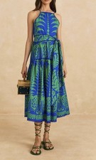 NWT FARM RIO WOMEN'S PINEAPPLE MAXI DRESS SQUARE NECKLINE SIDE ZIPPER BLUE LARGE