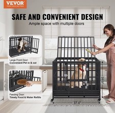VEVOR 38 Inch Heavy Duty Dog Crate Metal Dog Kennel with Wheels & Removable Tray