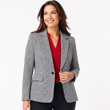 Nine West Andalusia Navy White Gingham Blazer Jacket Womens 10 New 10680530-3ZA