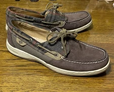 Sperry Shoes Women 9.5 M Brown Top Sider Dock Leather Wool Plaid Loafers