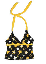 NWT PINK PLATINUM GIRLS 4 YELLOW GOLD BLACK WHITE STARS BOW TANKINI BIKINI TOP