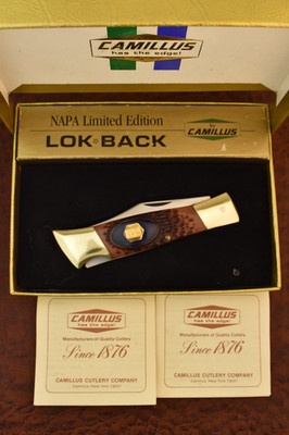 VINTAGE CAMILLUS NEWYORK USA JUMBO JIGGED BROWN DELRIN NAPA LOCKBACK KNIFE 23550