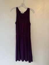 LOFT Purple Ruffle Strappy Sleeveless Scoop Neck Knee Length A-Line Dress M