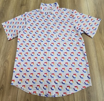 FPS Apparel Button-Down Shirt Mens Sz Medium, All Over Logo, Back Pocket, Golf