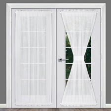 French Door Curtains 2Pk 40x72 White Sheer Sidelight Panels W/ Tiebacks
