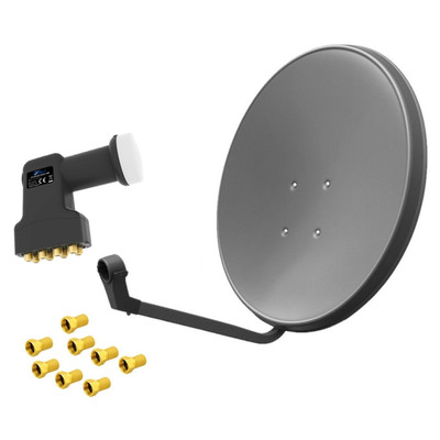 60cm Sat Anlage grau Octo LNB 8 Teilnehmer HD Satellitenschüssel F Stecker 4K 8K