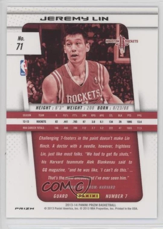 2013-14 Panini Prizm Silver Prizm Jeremy Lin #71 - Image 2 of 2