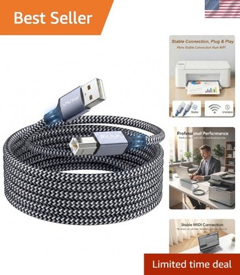 USB Printer Cable 25 Foot, Nylon Braided Type A to B 2.0 Cord, Compatible wit...