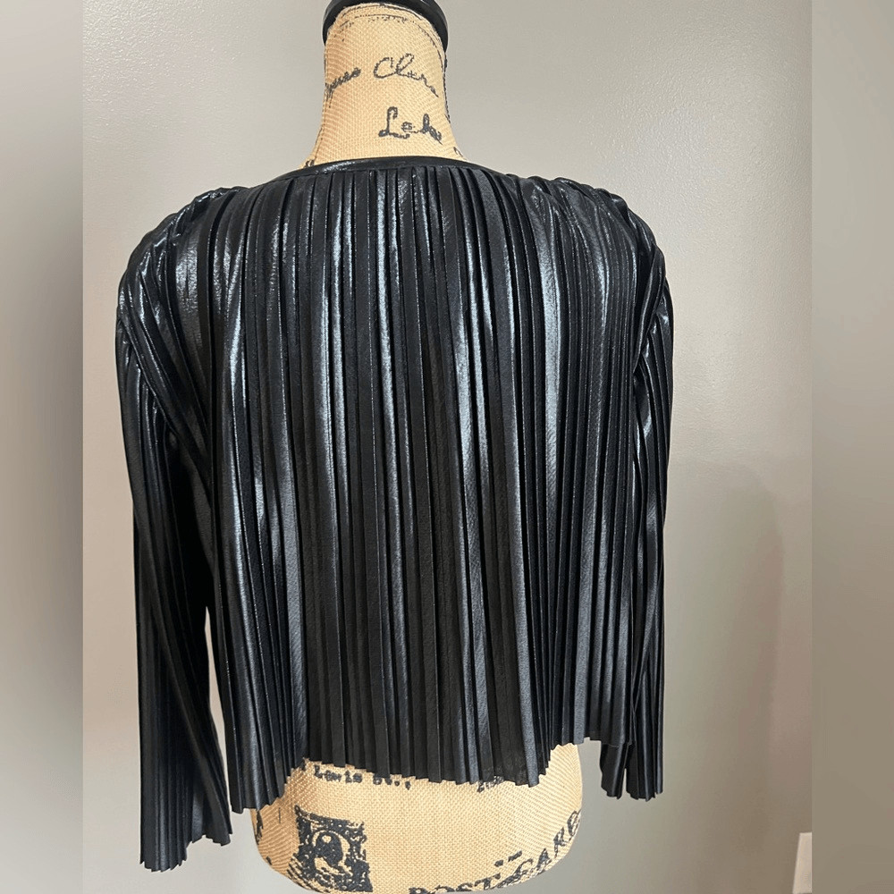 Zara basic pleated black shiny blouse pull over m… - image 3