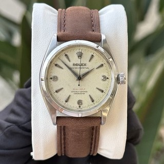 Rolex Oyster Perpetual Ref: 6565 S. Steel Honeycomb Dial Vintage 34mm Mens Watch