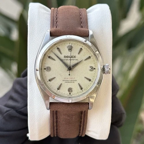 Rolex Oyster Perpetual Ref: 6565 S. Steel Honeycomb Dial Vintage 34mm Mens Watch