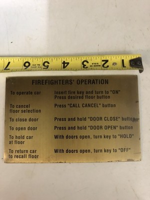 Elevator Firefighters Operation Plaquard 