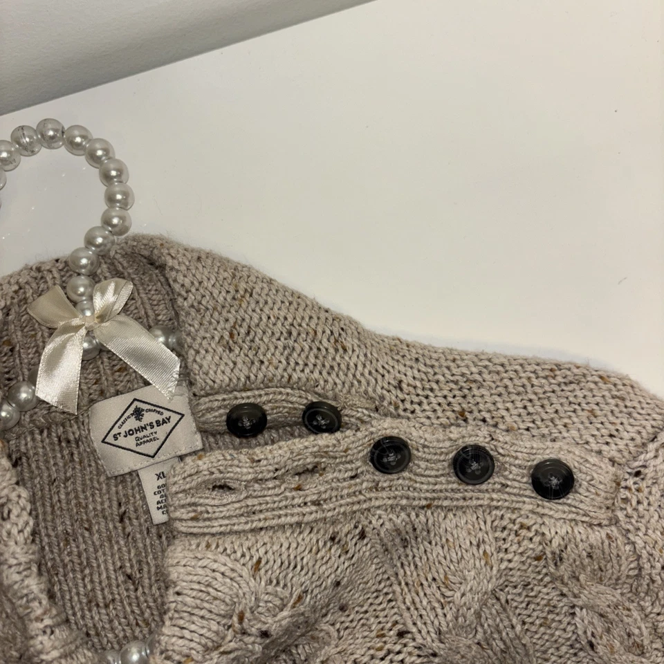 St John’s Bay XL 码束腰上衣衬衫毛衣米色电缆针织棕色渔夫 — 第 4/4 张图片