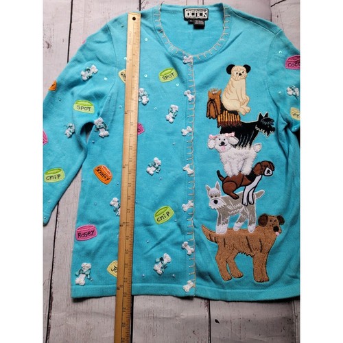 BEREK Cute Dog Sweater Light Blue Size S Cardigan Bones On Buttons - Picture 10 of 14