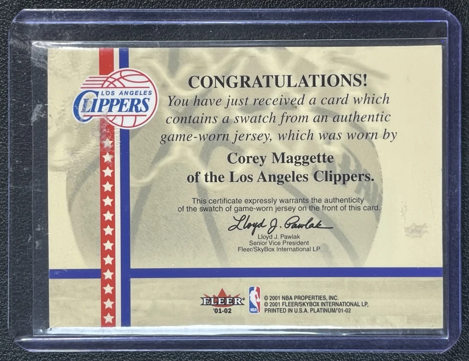 COREY MAGGETTE 2001-02 FLEER PLATINUM #NNO NATIONAL PATCH TIME GAME USED JERSEY - Image 2 of 2