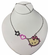 Sanrio Hello Kitty Enamel Charm With A Heart  Star Pendant Necklace Silver 18  