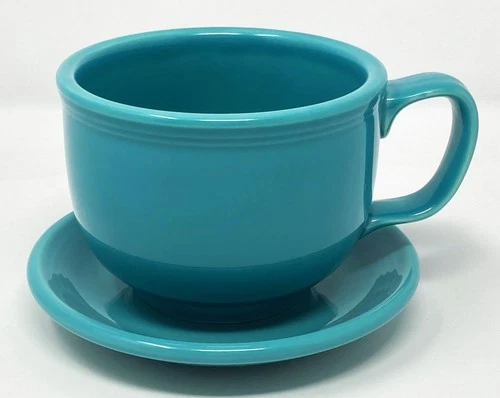 Homer Laughlin Fiesta Jumbo Mug Turquoise And a Saucer