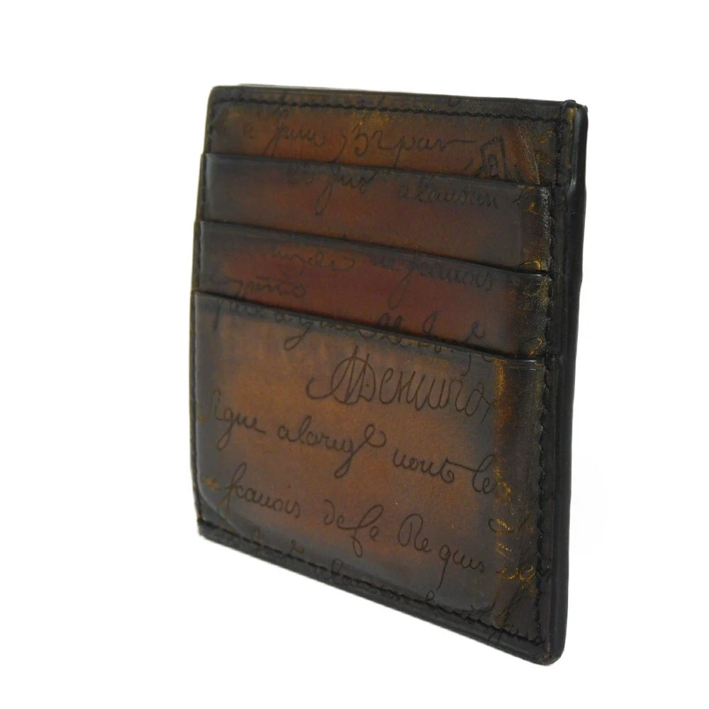 AUTHENTIC Berluti Bamboo 6CC Card Case scritto leather dark brown