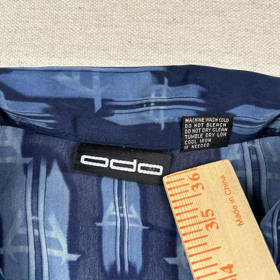 Vintage ODO Shirt Mens XL Camp Polyester Button Up Skulls Flames Y2K 90s Rave - Image 3 of 4