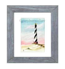 Cape Hatteras NC Lighthouse original framed watercolor Outer Banks beach art