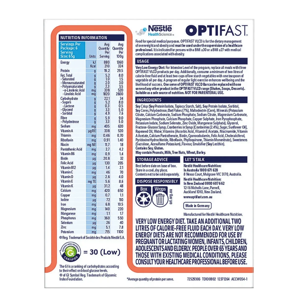 OPTIFAST VLCD 6 x 65g (390g) Bars - Cereal with Cranberry Flavour [NEW RECIPE] - Image 2 of 4
