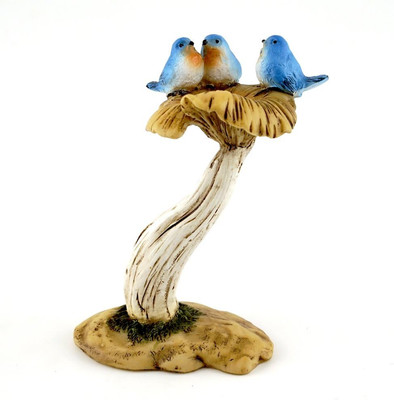 4402 Miniature Fairy Garden & Terrarium 3 Bluebirds on Mushroom Bird Bath Statue