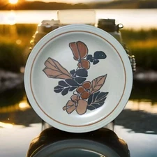 Homer Laughlin 10" Dinner Plates Fall Leaves Nuts Beige Brown 1979 Vintage