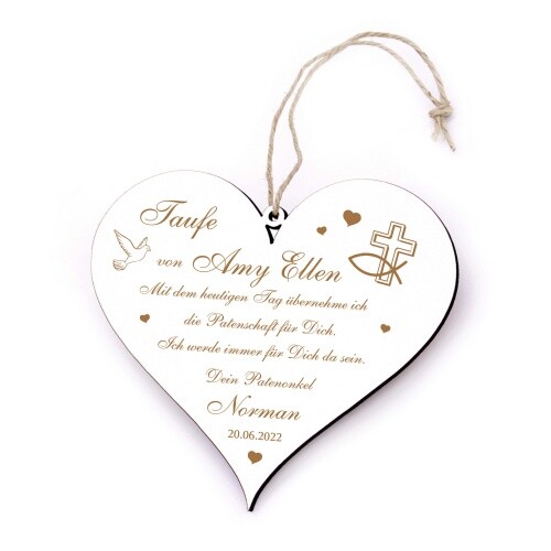 Taufe Taufpate Patenonkel Schild Herz graviert mit Spruch personalisiert + Datum