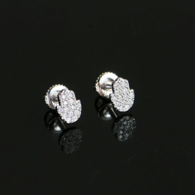 Mens Hip Hop Hand Earrings Iced 925 Sterling Silver Screw Back
