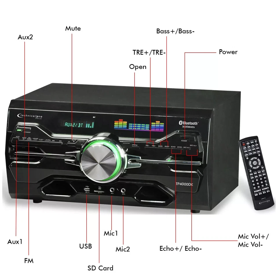 Technical Pro 3800Watts Professional Bluetooth Home Audio Receiver w/ DVD Player - Image 2 of 4
