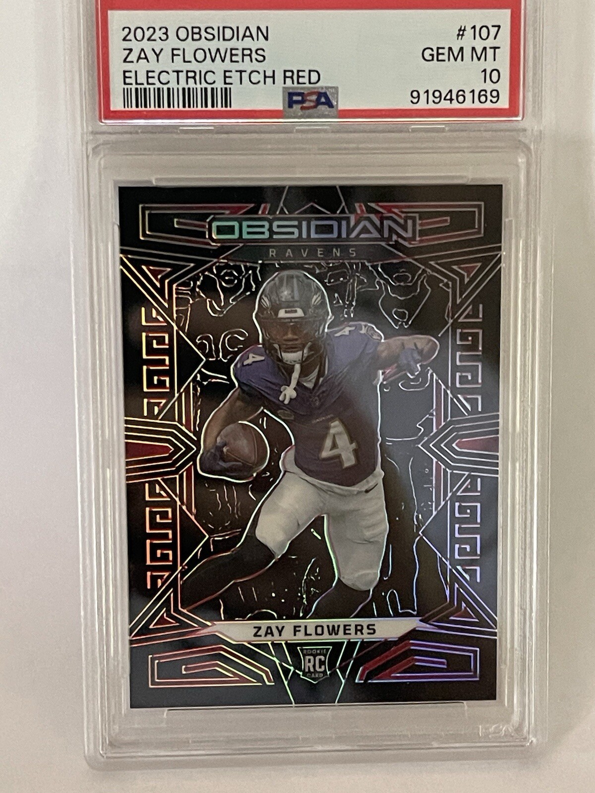 2023 Panini Obsidian Red Electric Etch #107 Zay Flowers /8 RC Ravens PSA 10 Gem
