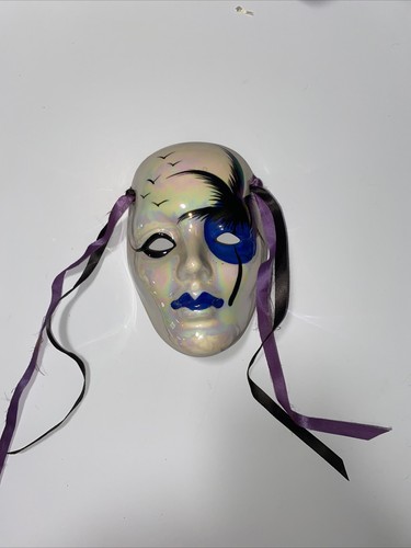 Mardi Gras Signed Mask Wall Hanging Clay Porcelain Painted Face - Picture 7 of 14