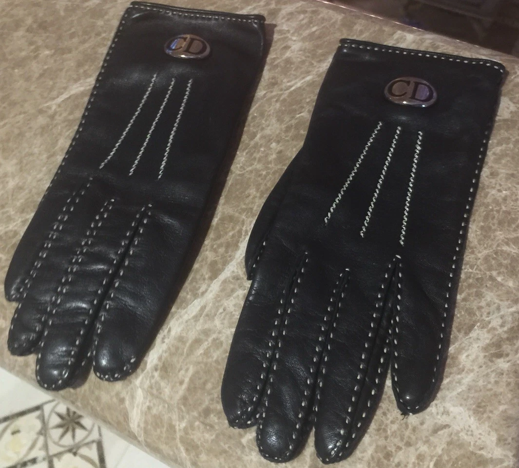 GANTS EN CUIR CHRÉTIEN DIOR 100 % AUTHENTIQUE NOIR