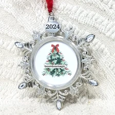 🎄2024 CHRISTMAS TREE ORNAMENT PHOTO PICTURE FRAME HANGER SNOWFLAKE SILVER 2"