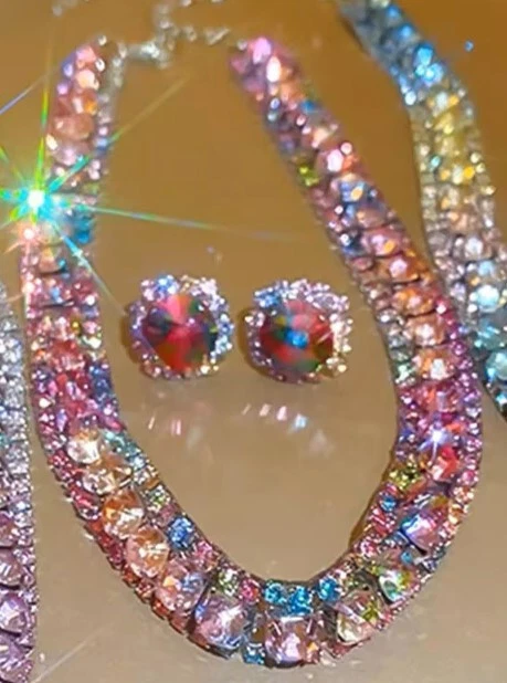 Colorido Rosa DIAMANTES DE IMITACIÓN Gargantilla Betsey Johnson Declaración Collar Pendientes CONJUNTO Foto 2 de 4