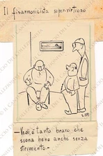 1951 EDR Accordionist Drawing Original Humorous Cartoon