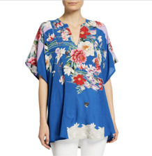 NWT JOHNNY WAS Scarf Print SAMIRA CHALLIS PONCHO Floral V NECK Tunic Top S 215