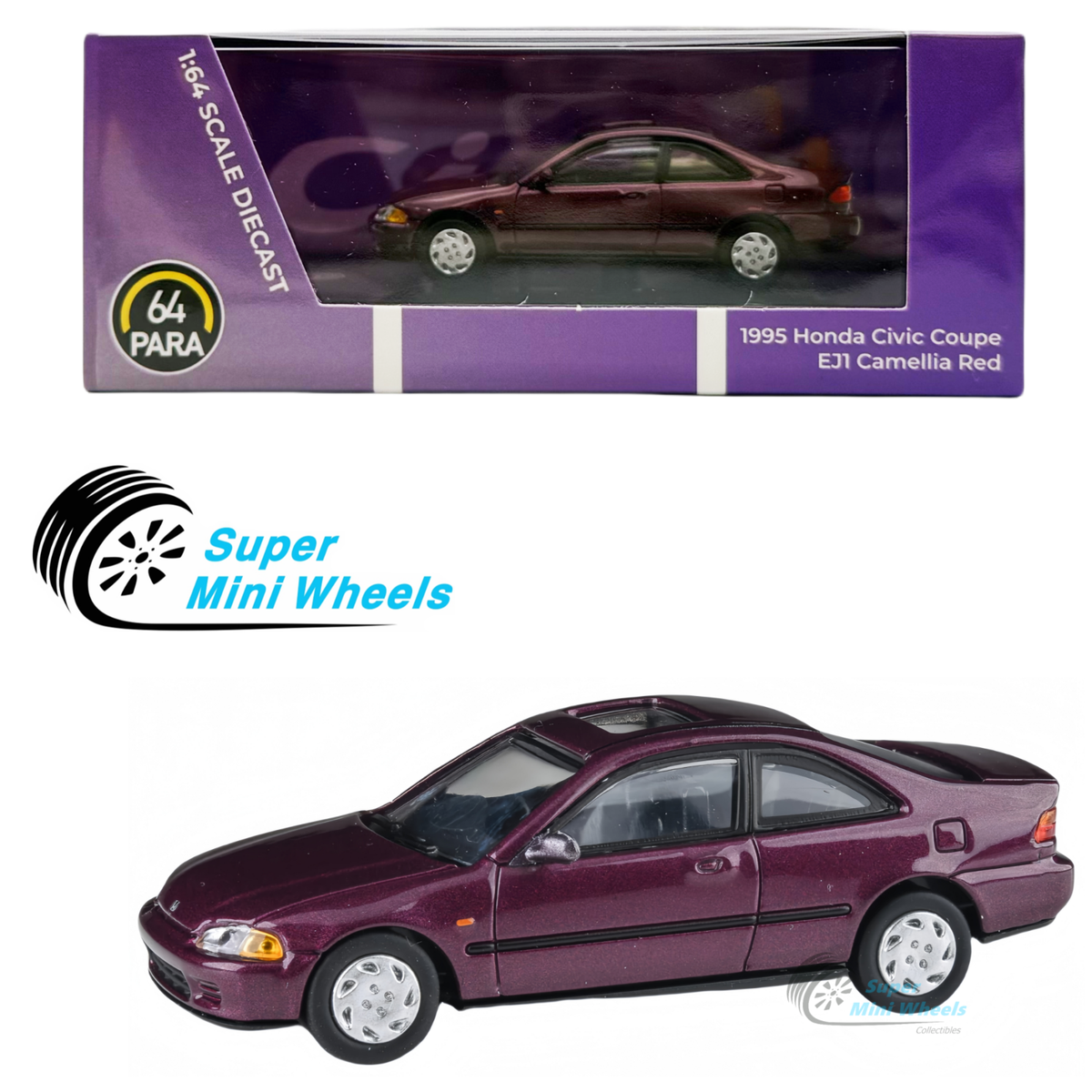 PARA64 1:64 1995 Honda Civic Coupe EJ1 - Camellia Red / Purple | eBay