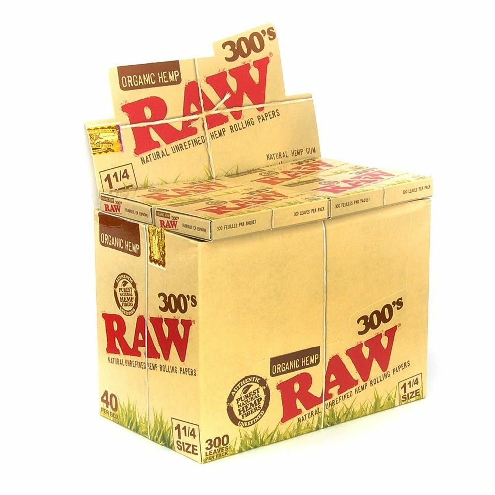 RAW Organic 300s 1 1/4 Rolling Papers 12 PACKS - Natural Unrefined 300 1.25