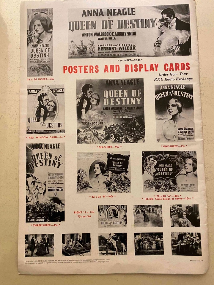 Libro de prensa Queen of Destiny 1938 Anna Neagle, Anton Walbrook, ¡ultra raro! Foto 2 de 2