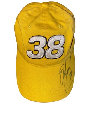 NASCAR M&M Hat Sadler 38 Adult Signed Authentic Yellow Cap Yates Racing Chase