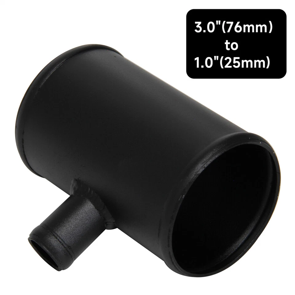 Adaptador de válvula de soplado de 3" 76 mm tubo en forma de tubo en T de aluminio para 25 mm ID BOV negro Foto 3 de 4