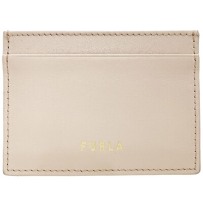  Authentic Furla Card Case Logo Card Holder Leather Pink Beige FURLA Card