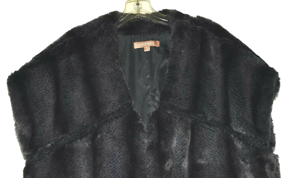 Chaleco de gran tamaño para mujer Ellen Tracy rayas espiga negras con cuentas de piel sintética S Foto 2 de 4